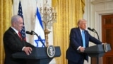 US President Donald Trump and Israel's Prime Minister Benjamin Netanyahu hold a press conference in the East Room of the White House in Washington, DC, on February 4, 2025. (Photo by ANDREW CABALLERO-REYNOLDS / AFP)